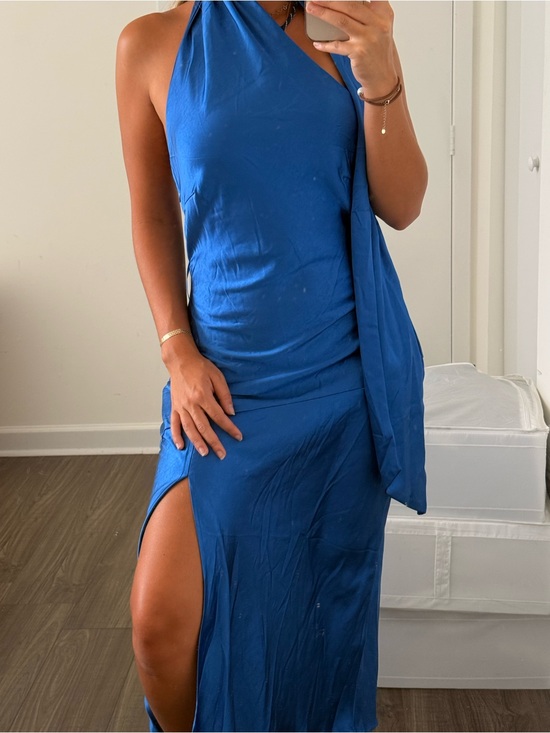 Hello Molly Dresses & Skirts - Hello Molly Royal Blue Halter Maxi Dress with Thigh Slit
